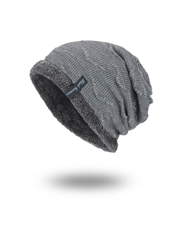 Beanie for Men Women Lined Beanie Wave Cap Men's Hats & Caps Cute Beanie Knit Cuffed Beanie Unisex Beanie Stocking Cap Heated Hat Lightweight Beanie Winter Accessories for Women Gray One Size