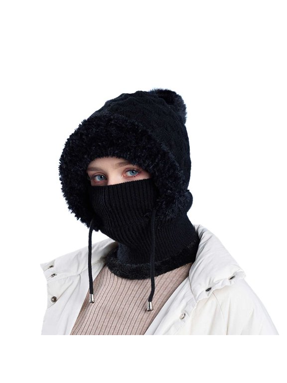 Beanie for Women Slouchy Beanie Running Hat Cable Knit Beanie Warm Hat Winter Beanie Ski Hat Double Layer Winter Hat Heated Hat Beanie Hat Lightweight Beanie Hats for Women Black One Size