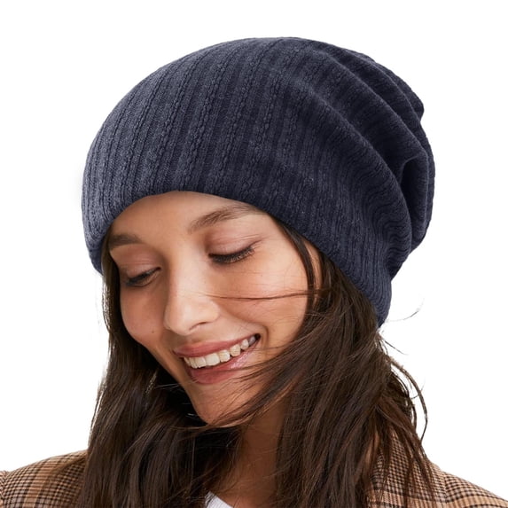 TRUBKH Beanie for Women Winter Beanie Hat Cable Knit Beanie Slouchy Beanie Lightweight Beanie Elasticity Soft Warm Hat Double Layer Winter Hat Knit Cuffed Beanie Ski Hat Hats for Women Blue One Size