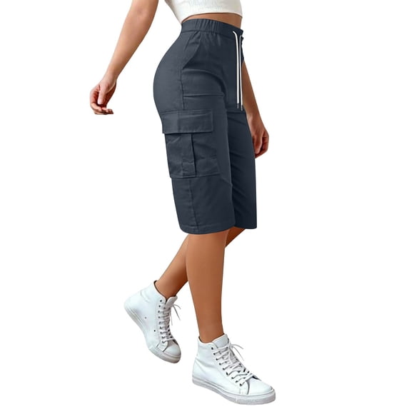 TRUBKH Bermuda Shorts for Women Cute Shorts Womens Athletic Shorts Flowy Shorts Golf Shorts Pull-on Shorts Women Workout Shorts Wide Leg Shorts Summer Trendy Soft Moisture Wicking Blue L
