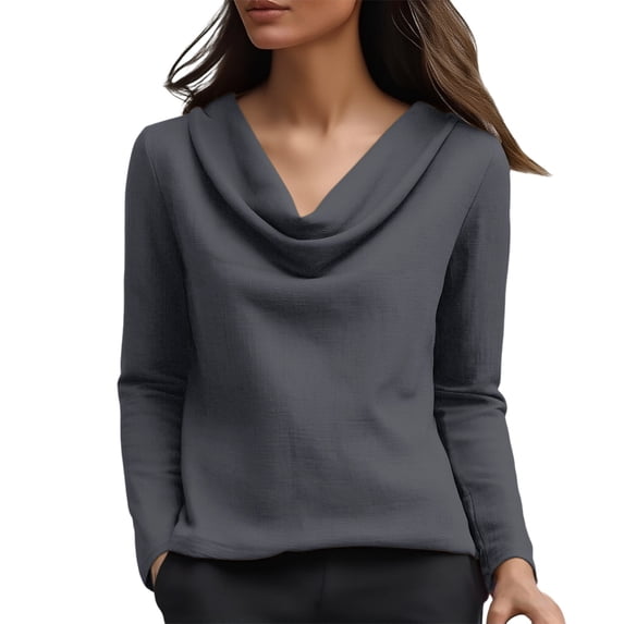 TRUBKH Blusas Elegantes Para Mujer Satin Silk Draped Cowl Neck Elegant Cowl Neck Satin Blouse Office Business Dressy Casual Outfits Silk Top Dressy Casual Fashion Trendy Comfy Shirt A1 Gray Xl