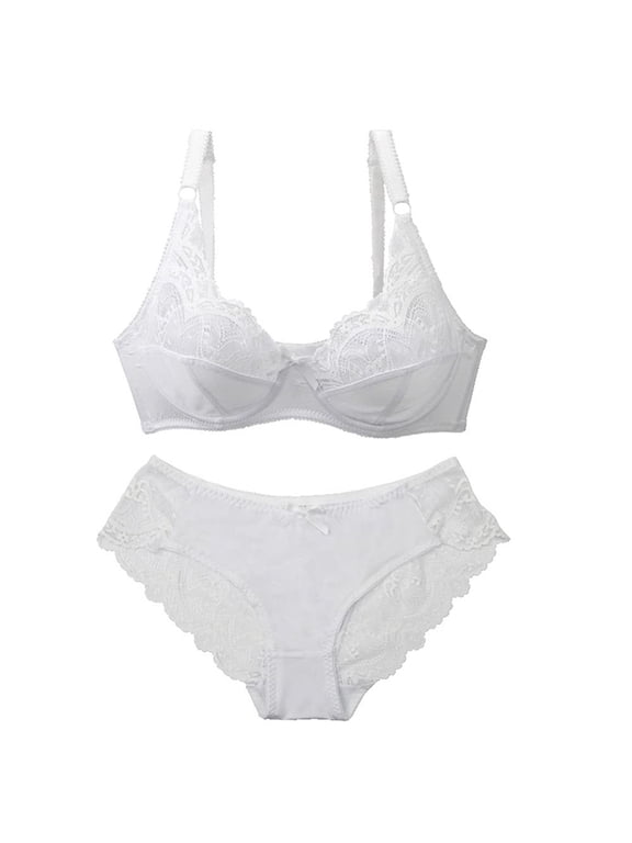 Bra and Panty Sets for Women Seamless Bra Lightly Lined Bras Bra Sets Supportive Underwire Bras Everyday Bras Women Low Brief 2 Piece Comfortable Bras Lace Brief Seamless Bra White 95D