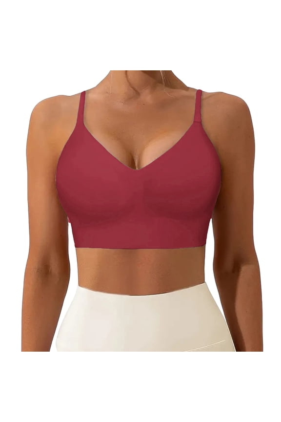 Bras for Women Seamless Bra Convertible Strap Bra Spaghetti Strap Bra Training Bras Comfy Bra Women's Wireless Bra Adjustable Criss Cross Straps Long Line Bralette Red 2XL