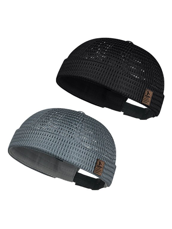 Brimless Caps for Men Skullcaps Mens Mesh Hats Outdoor Hat Mesh Cap Cooling Beanie Ice Beanie Breathable Mesh Fabric Lightweight Breathable Docker Hats Summer Hat Men Black One Size