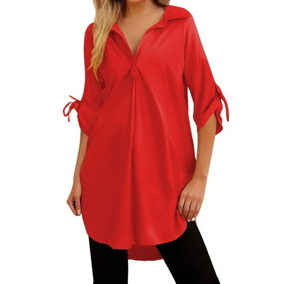 TRUBKH Button Down Shirts Linen Tunic Tops for Women Womens Collared Shirt Summer Shirt Women's Summer Mid Length Short Sleeved Chiffon Shirt Summer Blouses for Women Red 3xl