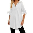 thumbnail image 1 of TRUBKH Button Down Shirts Linen Tunic Tops for Women Womens Collared Shirt Womens Button Down Women's Summer Mid Length Short Sleeved Chiffon Shirt Linen Blouses for Women White M, 1 of 7
