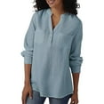 thumbnail image 1 of TRUBKH Button Down Shirts Long Sleeve Shirts for Women Linen Tops for Women Womens Summer Blouses Autumn and New V Neck Pocket Cotton Linen Size Long Sleeved Shirt Top Button Up Blouse Blue 2xl, 1 of 3