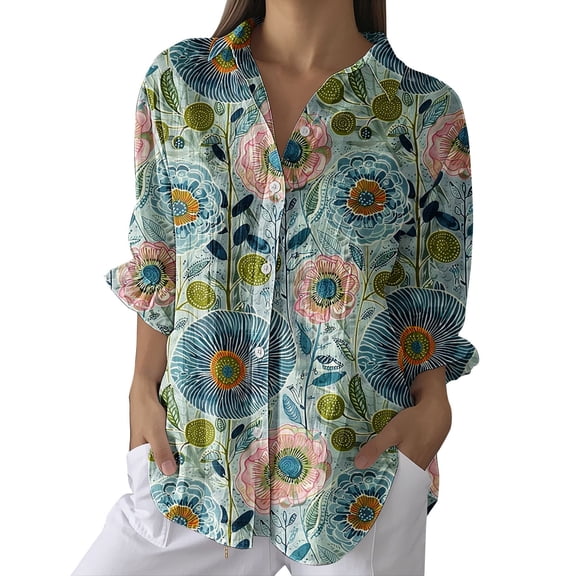 TRUBKH Button Down Shirts Long Sleeve Shirts for Women Vintage Shirts for Women Striped Shirt Women Boho Tops Shirt 3/4 Sleeve Button Up Blouses Tshirts Tops Loose Shirts for Women Green Xl