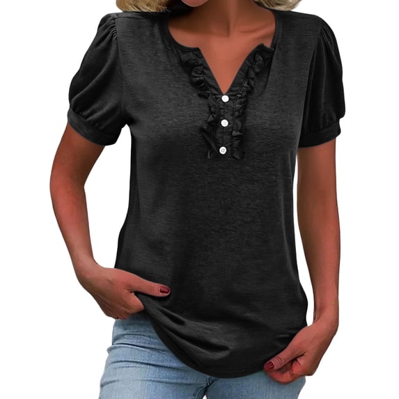 TRUBKH Button Down Shirts Short Sleeve Shirts for Women Blouses for Women Casual Summer Button Down Shirts for Women Clothes for Occasion Cotton Linen Cardigan Chic Linen Shirts for Women Black 2xl