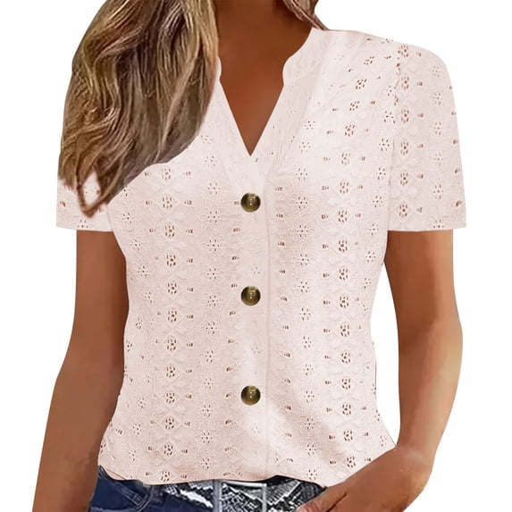 TRUBKH Button Down Shirts Short Sleeve Shirts for Women Gauze Shirts for Women Shirts for Women Trendy Border Station New Button T Shirt Oversized Linen Shirts for Women Pink L