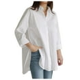 thumbnail image 1 of TRUBKH Button Down Shirts for Women Boho Office Blouses Tops High Low Tops Womens Casual Cuffed Shirt Tops Roll up Basic Summer Tops Wrinkle Free Womens Button Down Shirts White M, 1 of 2