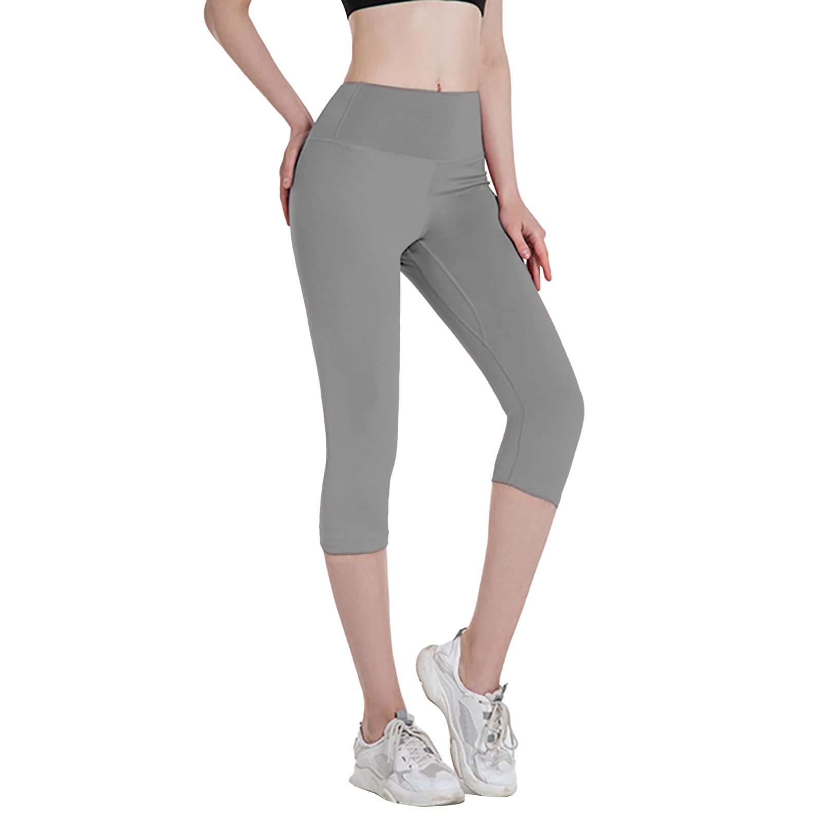 Women's 4/5 Length Zipper Pocket Capri Yoga Pant (Charcoal w/Grey & Orange)