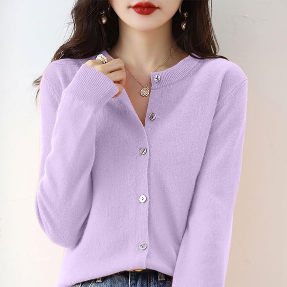 TRUBKH Cardigan Sweaters for Women Button Down Shirts Casual Cardigans Slim Fit Knit Sweater Jackets Loose Open Front Flowy Cute Cardigan Thin Tops Knit Shrugs Sweaters Cotton Blend Purple 2XL