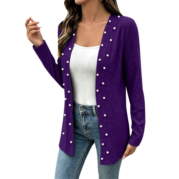 TRUBKH Cardigan for Women Chiffon Cover Up Cloud Cardigan Swimwear Cover Up Mesh Shrug Seamless Knit Long Sweaters for Women's Button Down Cardigan Work Tops Ladies Tops and Blouses Purple L
