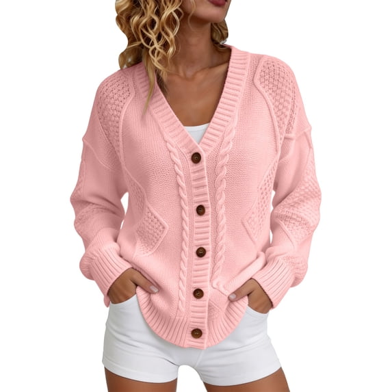 TRUBKH Cardigan for Women's Button Down Cardigan Open Front Cardigan Sweaters Pullover Cardigan Cute Cardigan Sweaters Crochet Tops Pullovers Tops Teacher Outfits Pink 2XL