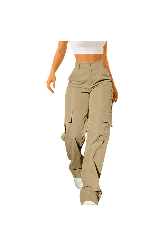 Cargo Pants Women,joggers for Women,parachute Pants Woman,skinny Jeans for Women,pants for Women,daily Elastic Waist Pockets Straight Pants Pockets Cargo Long Trousers Coffee S