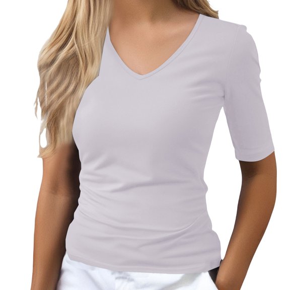 TRUBKH Compression Shirt Women Mid Elbow Length Sleeve V Neck Cinched Waist Tops for Women Athletic Top Casual Summer Tee Basic Tees Stretchy Tops Y2k Clothes Tunic Top Womens Tshirt White XL