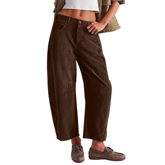 TRUBKH Corduroy Pants Women Barrel Pants Women Wide Leg Sweat Pants Cargo Sweatpants Bellbottoms Pants for Women Plaid Pants for Women Womens Sweater Pants Brown L