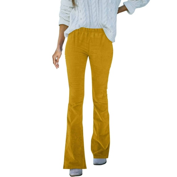 TRUBKH Corduroy Pants Women Flare Pants Bellbottoms Pants for Women Barrel Pants Cargo Sweatpants Baggy Corduroy Pants Women Wool Pants for Women Yellow Xl