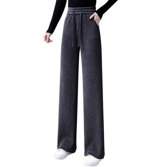 TRUBKH Corduroy Pants Women Fleece Pants Women Thermal Pants Women Baggy Cargo Pants Wide Leg Sweat Pants Plaid Pants for Women Waffle Knit Pants Women Gray M