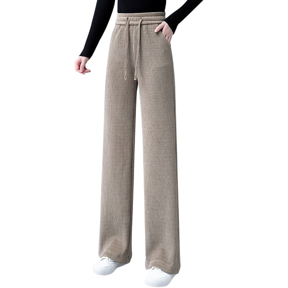 TRUBKH Corduroy Pants Women Fleece Pants Women Thermal Pants Women Wool Pants for Women Fall Pants Cargo Pants Baggy Plaid Pants for Women Khaki M