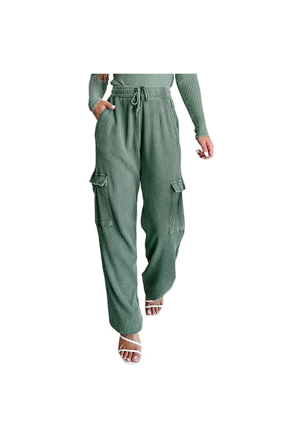 Corduroy Pants Women Straight Leg Pants Women Wide Leg Sweat Pants High Waisted Cargo Pants Waffle Knit Pants Women Womens Fall Pants Cargo Pants Green S
