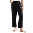 thumbnail image 1 of TRUBKH Cotton Linen Pants Pull On Pants Paperbag Pant Plain Drawstring Trousers Palazzo Pants Gaucho Pant Palazzo Pants Resort Wear for Women 2026 Straight Leg Lounge Trouser Flowy Gauze Black L, 1 of 5