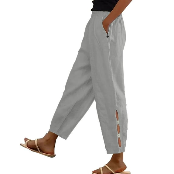 TRUBKH Cotton Linen Pants for Women Athletic Soft Joggers Women High Waisted Wide Leg with Pockets Cotton Linen Pants Gaucho Pant Gauchos for Women Linen Palazzo Trousers Beach Pants Gray S-3XL