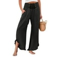 thumbnail image 1 of TRUBKH Cotton Linen Pants for Women Long Lounge Slacks Button Up Wide Leg Long Pant Linen Clothing for Women Wide Leg Linen Pants for Women Summer Button High Waist Lace Up Waist Black S-3XL, 1 of 7