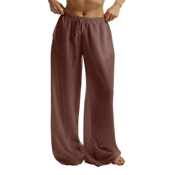 TRUBKH Cotton Palazzo Pants for Women Flowy Pants Baggy Pants Women Palazzo Pants for Women Work Pants Women Wide Leg Pants Woman Straight Leg Pants Women Brown L