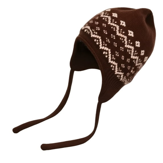 TRUBKH Crochet Beanie for Women Windproof Tassel Pullover Hat Winter Knitted Beanies Hat Ear Warm Turned Brim Beanie Trapper Hat Wool Braided Knit Hat Wool Warm Ear Protection Hat A3 Coffee One Size