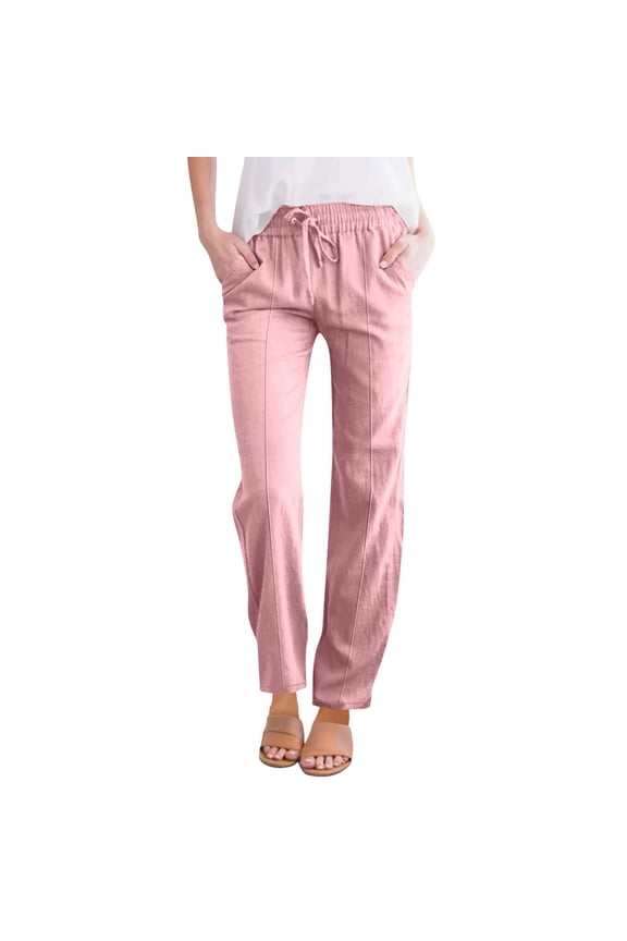 Drawstring Pants Women Drawstring Loose Lightweight Pants Cotton Linen Palazzo Pants Palazzo Drawstring Cotton Yoga Pants for Women Casual Pants for Women Teacher Pants Pink S-3XL