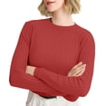 thumbnail image 1 of TRUBKH Fall Outfits for Women Crewneck Tops Long Sleeve Lounge Sweater Cotton Blend Blouses for Women Dressy Casual Wool Blend Sweater Fall Casual Sweater Wrinkle Free Travel Clothes For Red XL, 1 of 8