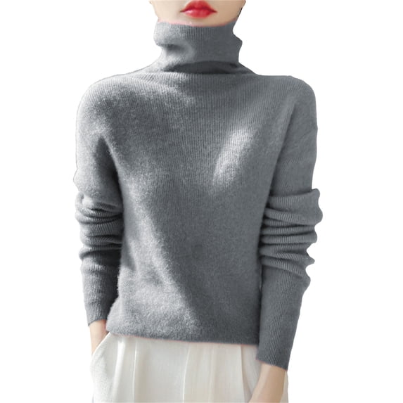 TRUBKH Fall Outfits for Women Mock Neck Top Long Lantern Sleeve Drop Shoulder Sweaters Lightweight Sweater Business Casual Outfits for Women Pullover Top Fall Outfits for Women Gray 2XL