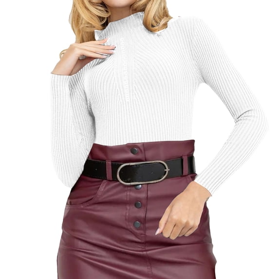 TRUBKH Fall Outfits for Women Mock Neck Top Long Sleeve Flowy Top Solid Tops Pullover Top Womens Thermal Tops Lightweight Sweater Oversized Sweaters for Women Fall Tops for Women White XL