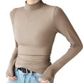 thumbnail image 1 of TRUBKH Fall Outfits for Women Scoop Neck Long Lantern Sleeve Blouses for Women Dressy Casual 4-way Stretch Seamless Knit Thermal Shirts for Women Fall Sweaters Slim Fit Travel Outfits Beige L, 1 of 5