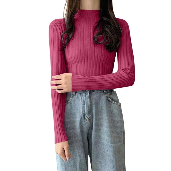 TRUBKH Fall Outfits for Women Scoop Neck Long Sleeve Tunic Tops Blouse Breathable Tops Flowy Top Fall Sweaters Lightweight Sweater Wool Blend Fall Clothes Pink One Size