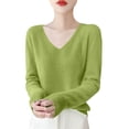thumbnail image 1 of TRUBKH Fall Outfits for Women V Neck Tops Long Sleeve Shirts Lightweight Sweater Fall Sweaters Tunic Tops Blouse Breathable Tops Slim Fit Pullover Top Fall Casual Sweater Teacher Outfits Green XL, 1 of 4