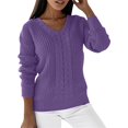 thumbnail image 1 of TRUBKH Fall Outfits for Women V Neck Tops Long Sleeve Shirts Plus Size Business Casual Outfits for Women Wool Blend Sweater Drop Shoulder Sweaters Womens Thermal Tops Loose Fit Women's Purple 3XL, 1 of 5