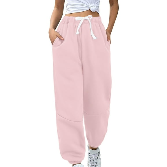 TRUBKH Fleece Pants Women High Waisted Pants for Women Winter Pants Plus Size Leggings Baggy Pants Palazzo Pants for Women Womens Sweatpants Pink S