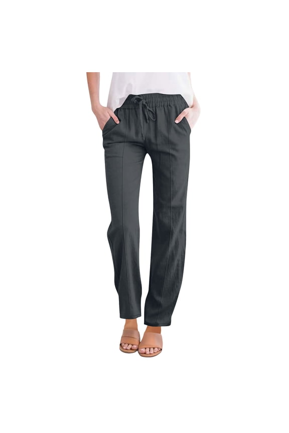 Flowy Pants for Women High Waisted Linen Pants Women Cotton Yoga Pants for Women Summer Pants with Pockets Linen Pants Gaucho Pant Cotton Linen Palazzo Pants Teacher Pants Dark Gray S-3XL