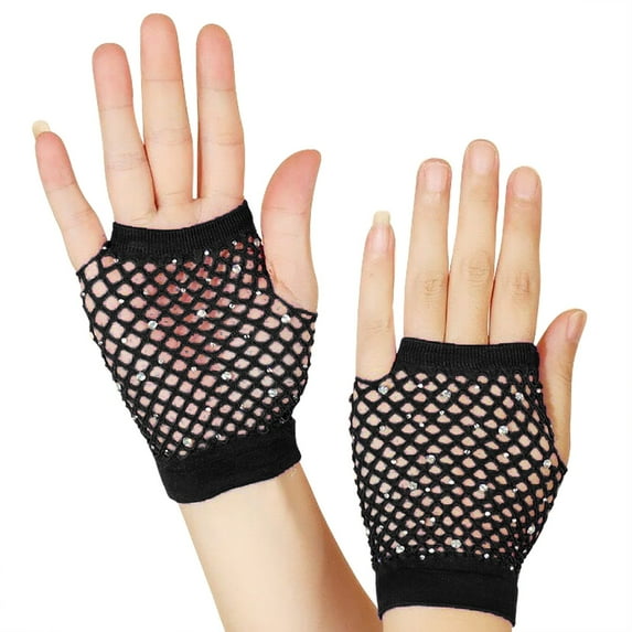 TRUBKH Half Finger Gloves Lace Gloves Fingerless Gloves for Women Fishnet Gloves Fingerless Gloves Compression Gloves Women Wedding Gloves One Size Black One Size