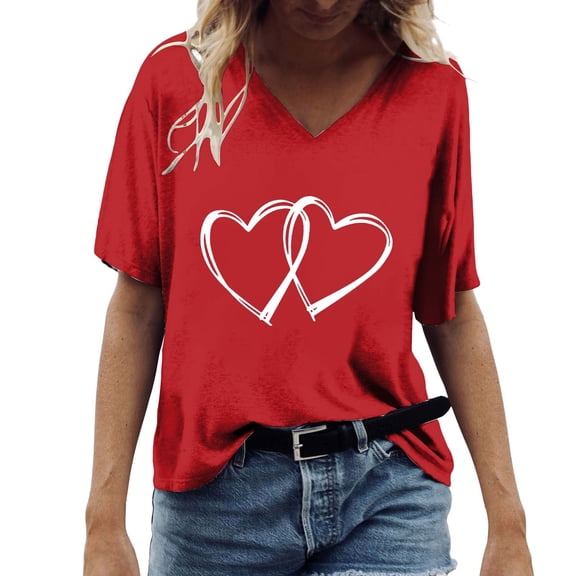 TRUBKH Heart Sweater for Women Valentines Tops for Women's T-shirts Pink Tops for Women Oversized Tshirts for Women Womens Valentines Top Womens Blouses Red 2xl