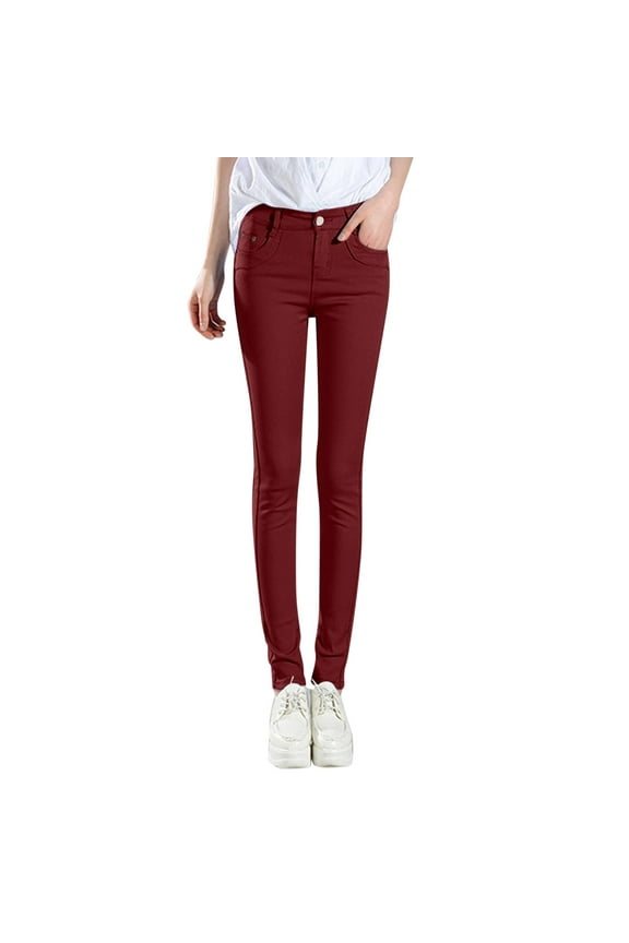 Jeans for Women,stretchy Jeans for Women,skinny Jeans for Women,baggy Jeans,trousers Pants for Women,women High Jean Classic Solid Color Ankle Jeans Casual Regular Fitting Jeans Wine XL