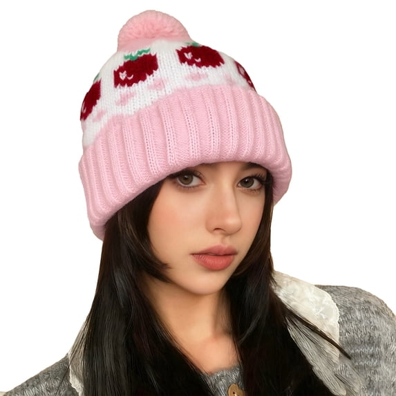 TRUBKH Knit Hats for Women Stocking Cap Outdoor Sport Daily Winter Hats Beanie Hat Warm Hat Double Layer Winter Hat Cute Beanie Knit Cuffed Beanie Cable Knit Beanie for Men Women Pink One Size