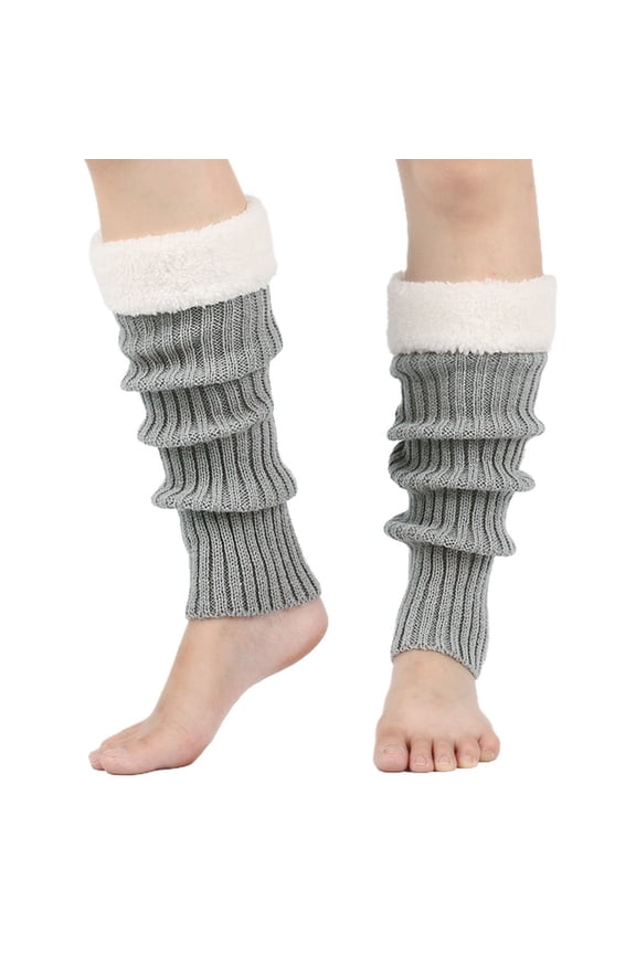 Leg Warmer Thigh High Stockings Fuzzy Leg Warmers Knee Socks Fur Leg Warmers Long Socks for Women Knee High Stockings for Women Gray One Size