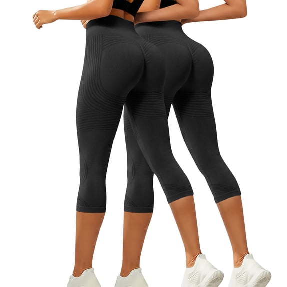 TRUBKH Leggings for Women 2 Pack Women's Activewear Leggings Capri Pants Safety Shorts No See-through Leggings Fitness Cute Bottoms Running Sport Butt Lifting Leggings Black XL