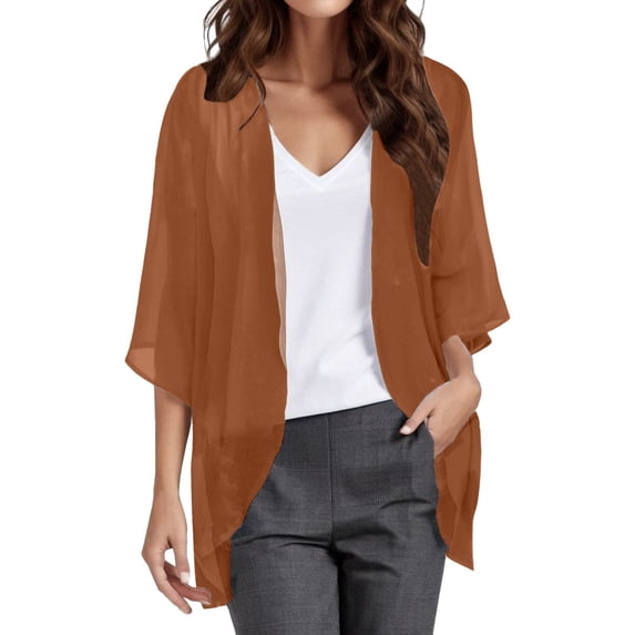 TRUBKH Lightweight Cardigans for Women Elbow Length Sheer Shrug Cloud Cardigan Plus Size Tops Stretch Soft Solid Tops Swimwear Cover Up Chiffon Cover Up Summer Cardigan Summer Cover Up Brown L