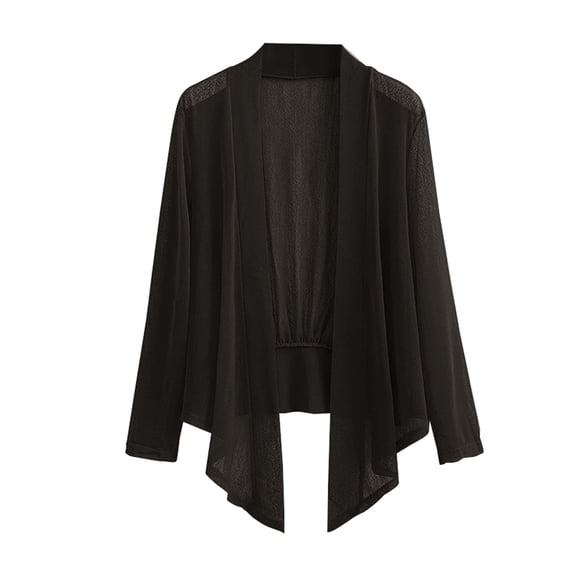 TRUBKH Lightweight Cardigans for Women Long Sleeve Mesh Shrug Swimwear Cover Up Travel Cardigan Lightweight Thin Sunscreen Cardigan Solid Tops for Daily Casual Outerwear Chiffon Cover Up Black XL