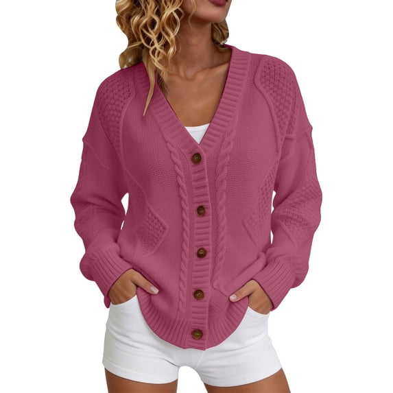 TRUBKH Lightweight Cardigans for Women's Button Down Cardigan Open Front Cardigan Sweaters Cute Cardigan Sweaters Pullovers Tops Layered Sweaters Fall Clothes for Work & Office Pink M